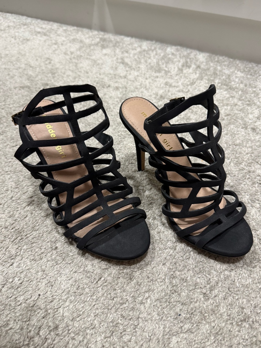 Madden Girl Black Strappy Cage High Heel Sandals